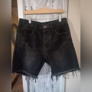 Man X One Teaspoon Me's Black Relaxed Fit Raw Edge Shorts Size 30
